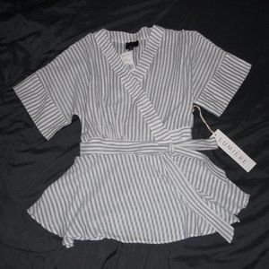 Blue and White Striped Wrap Top